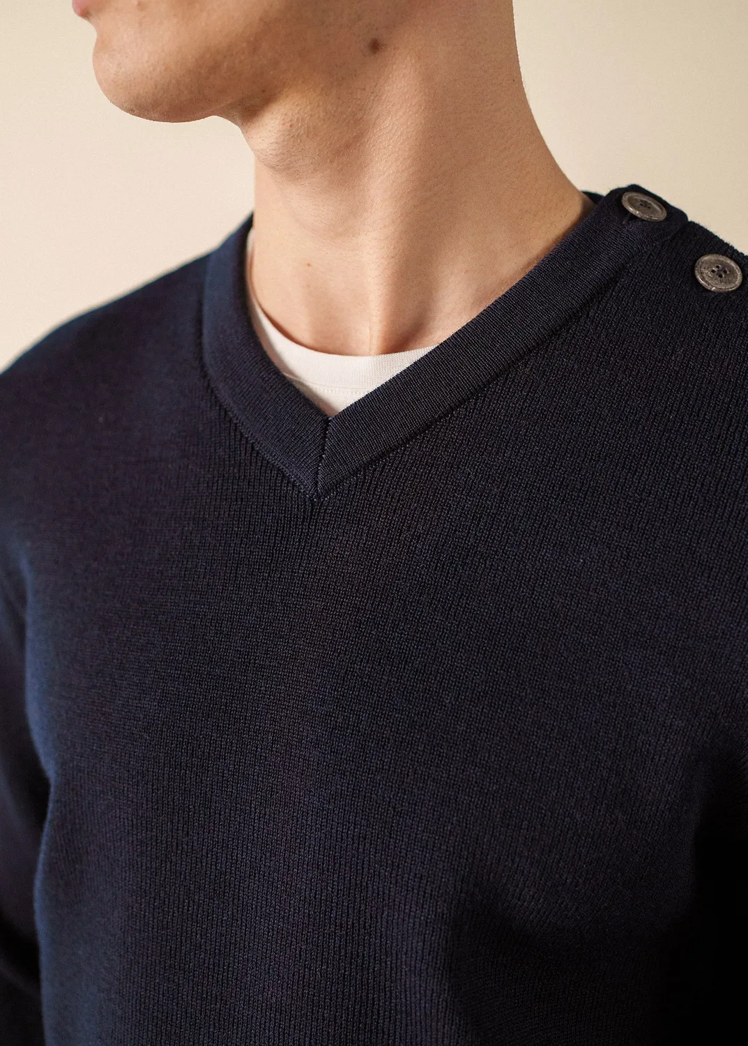 Saint James Cancale pull marine col V laine