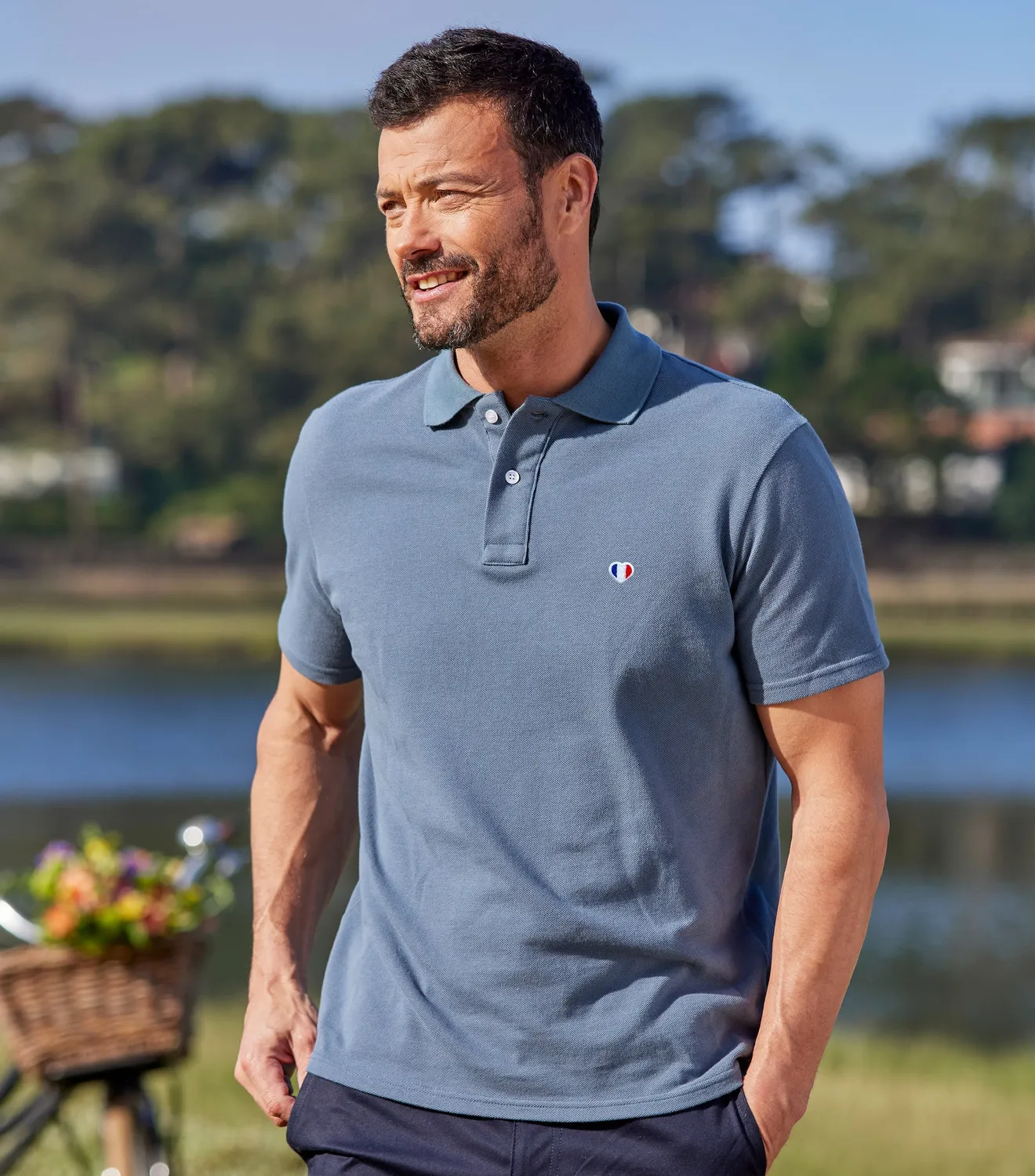 Cocorico Iconique Azur polo homme azur 100% coton