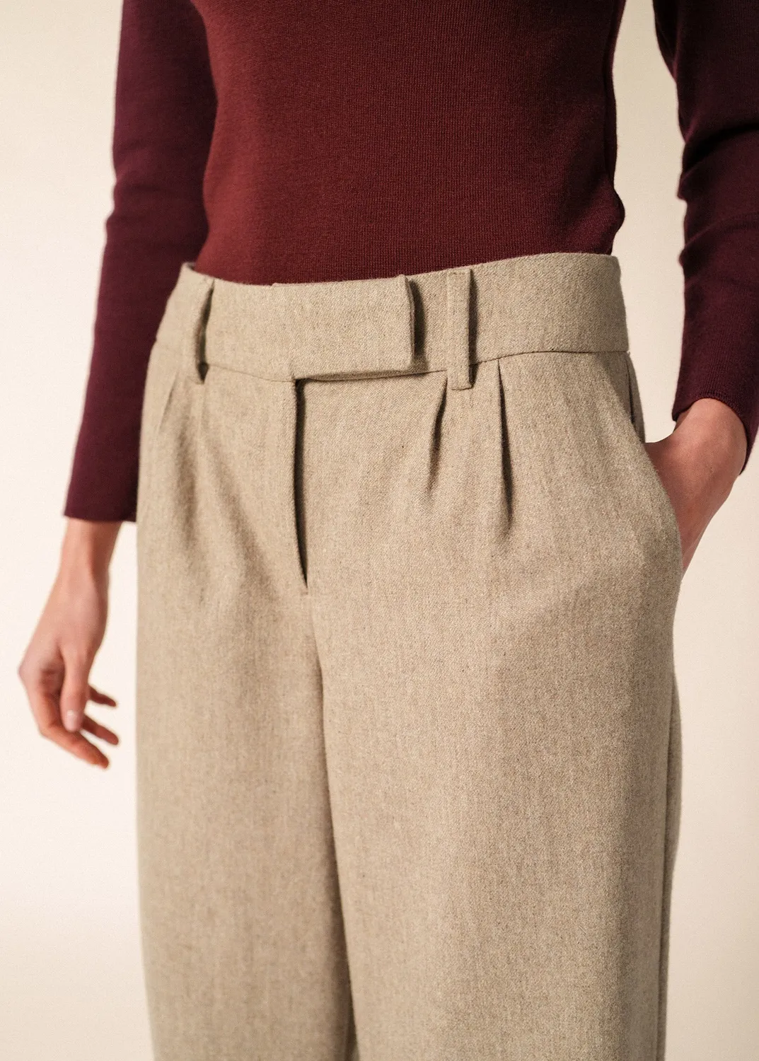 Saint James Bianca pantalon beige foncé flanelle laine