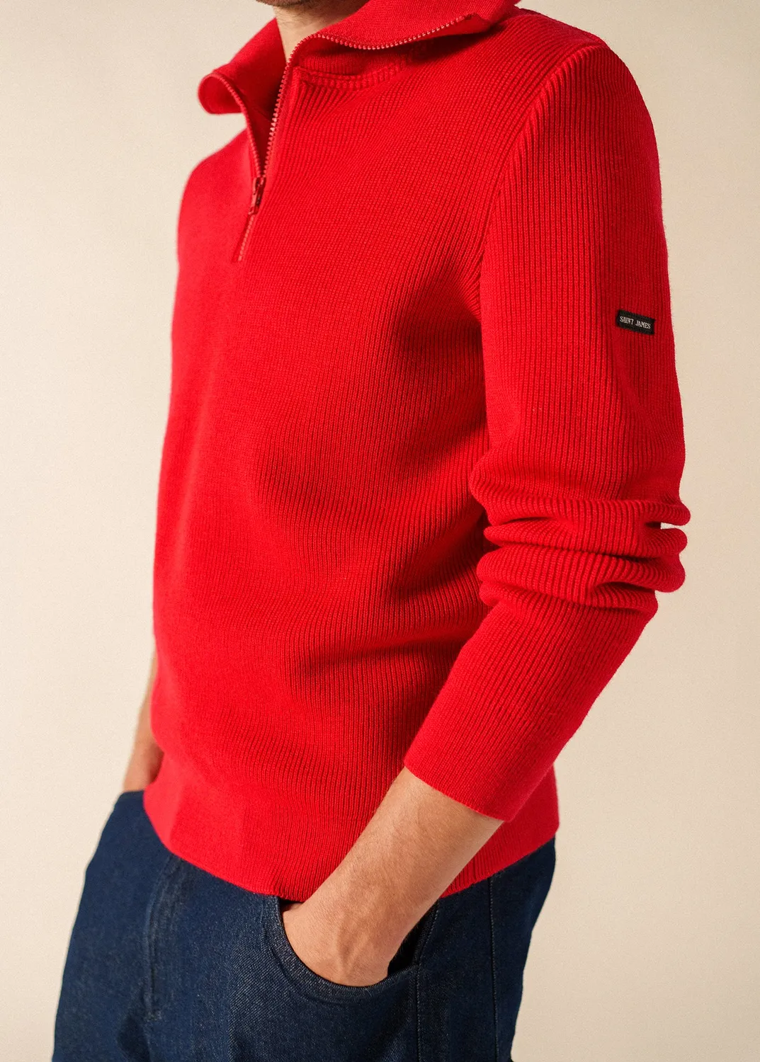 Saint James Pull Cotentin Camionneur Laine Rouge Droit