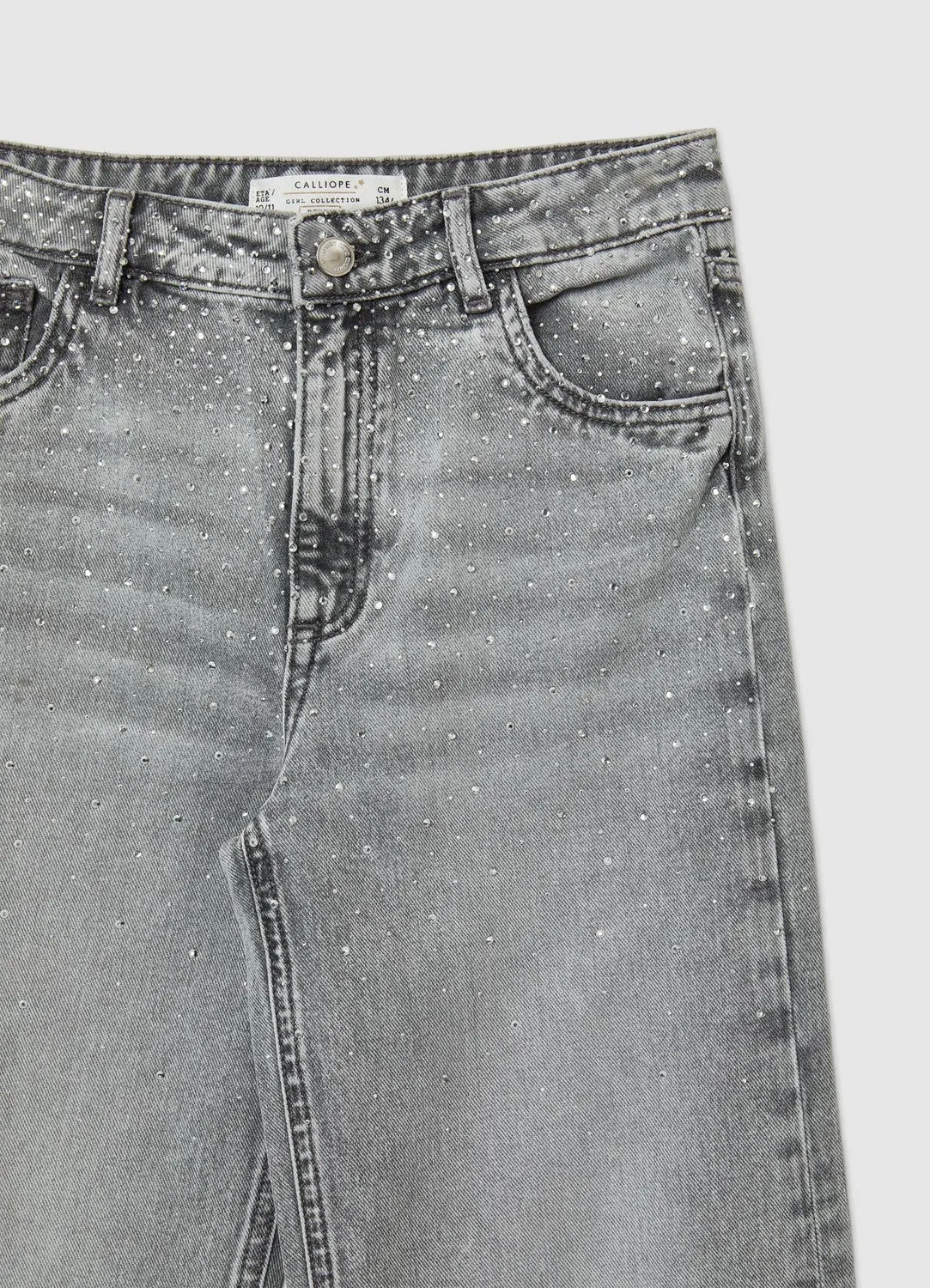 Calliope jean wide leg fille strass 5 poches