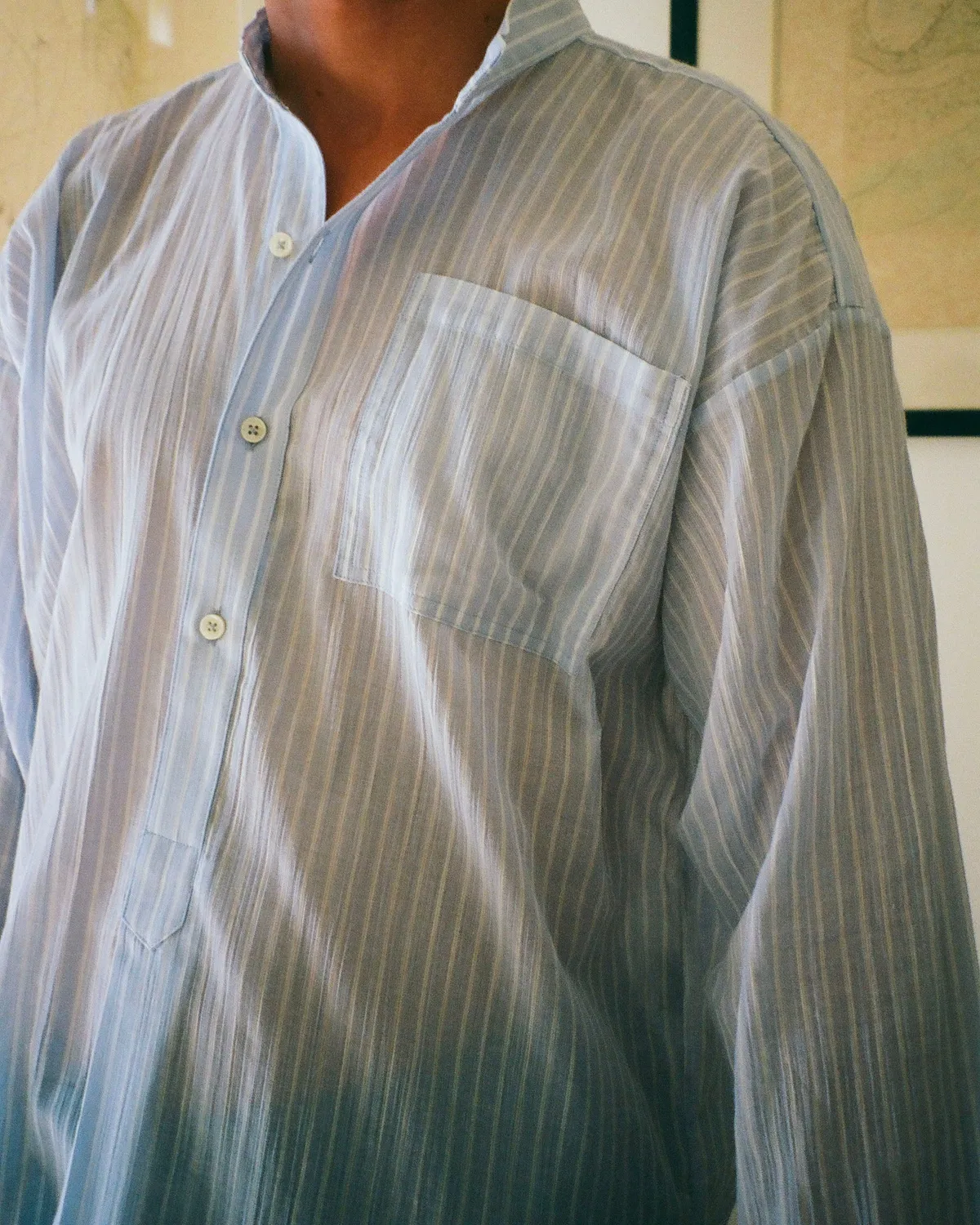 EREVAN Lices Chambray Bleu chemise col officier