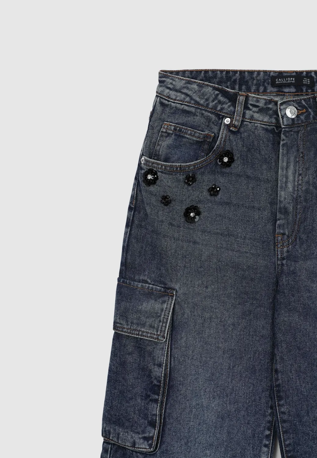 Calliope jean cargo femme effet délavé regular