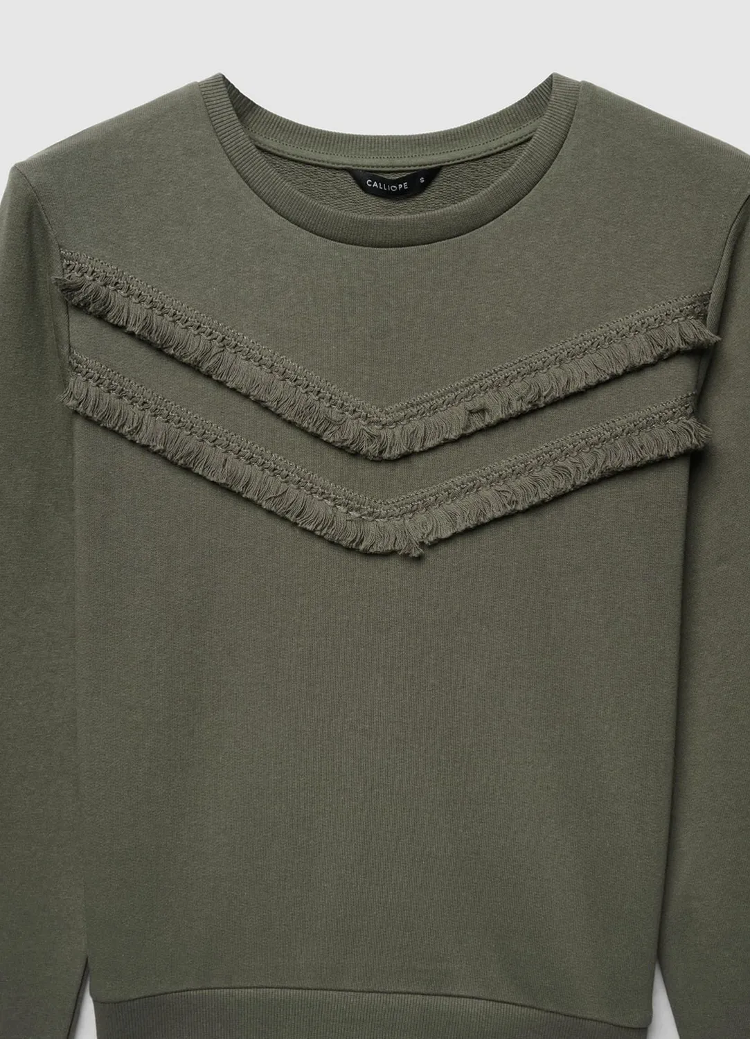 Calliope sweat col rond franges femme uni