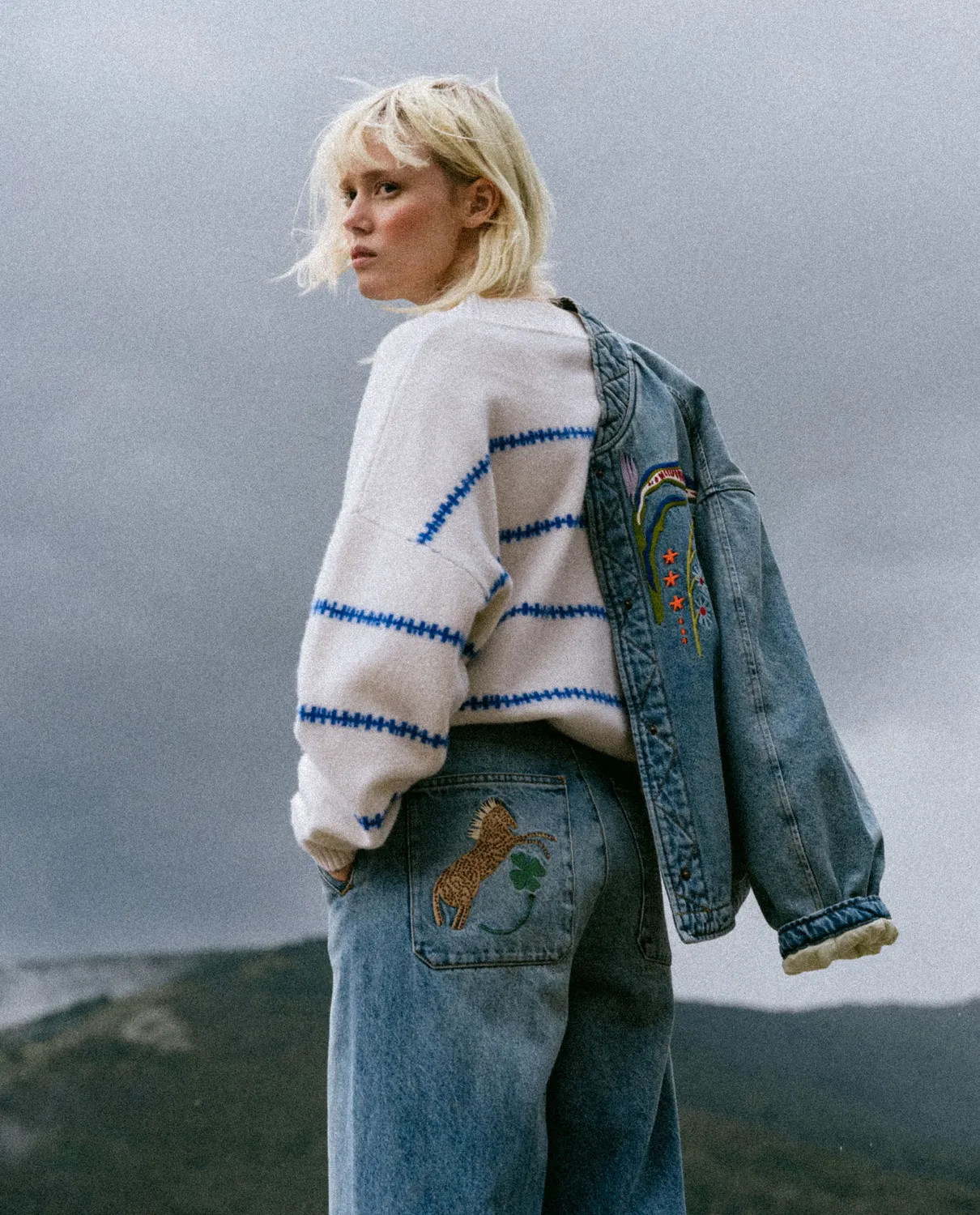 TINSELS FINLAND ECRU pull laine mérinos rayé