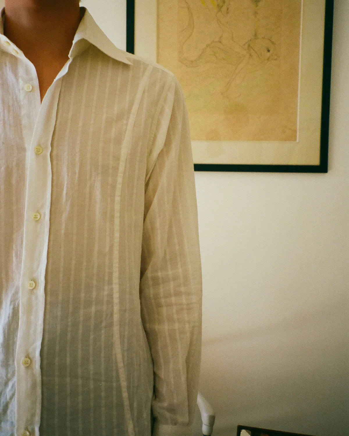 Erevan Will Rayures Ivory chemise rayée col italien