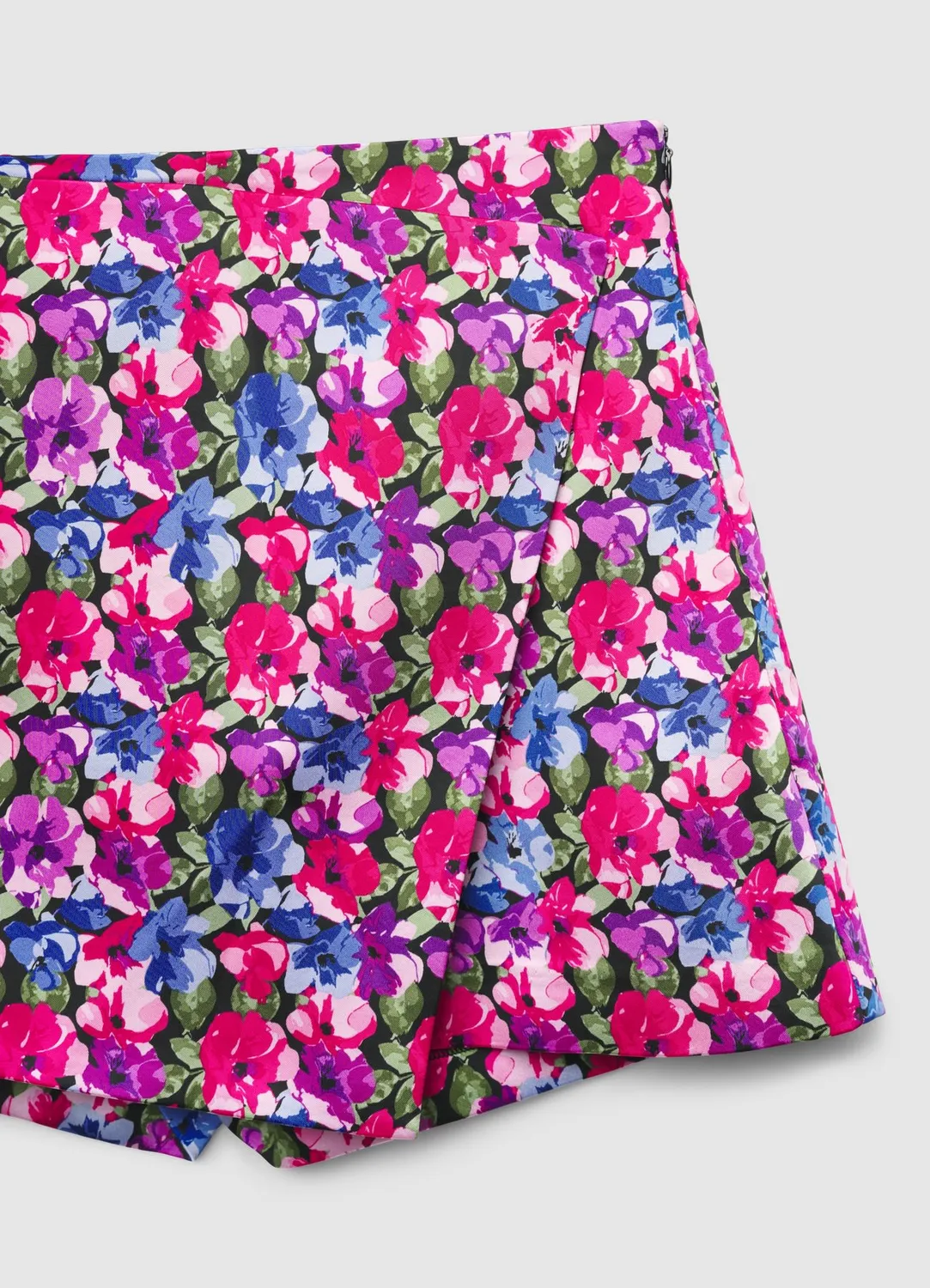 Calliope jupe-short satinée fleurs soir pan croisé