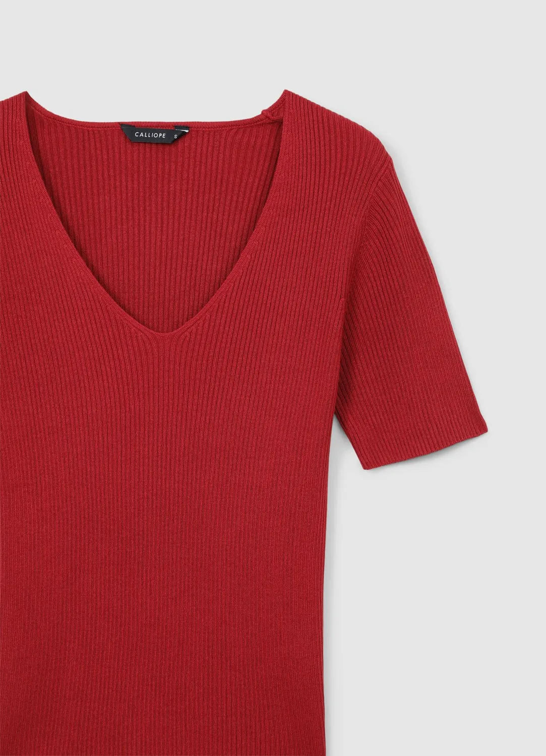Calliope t-shirt col V femme côtelé manches courtes