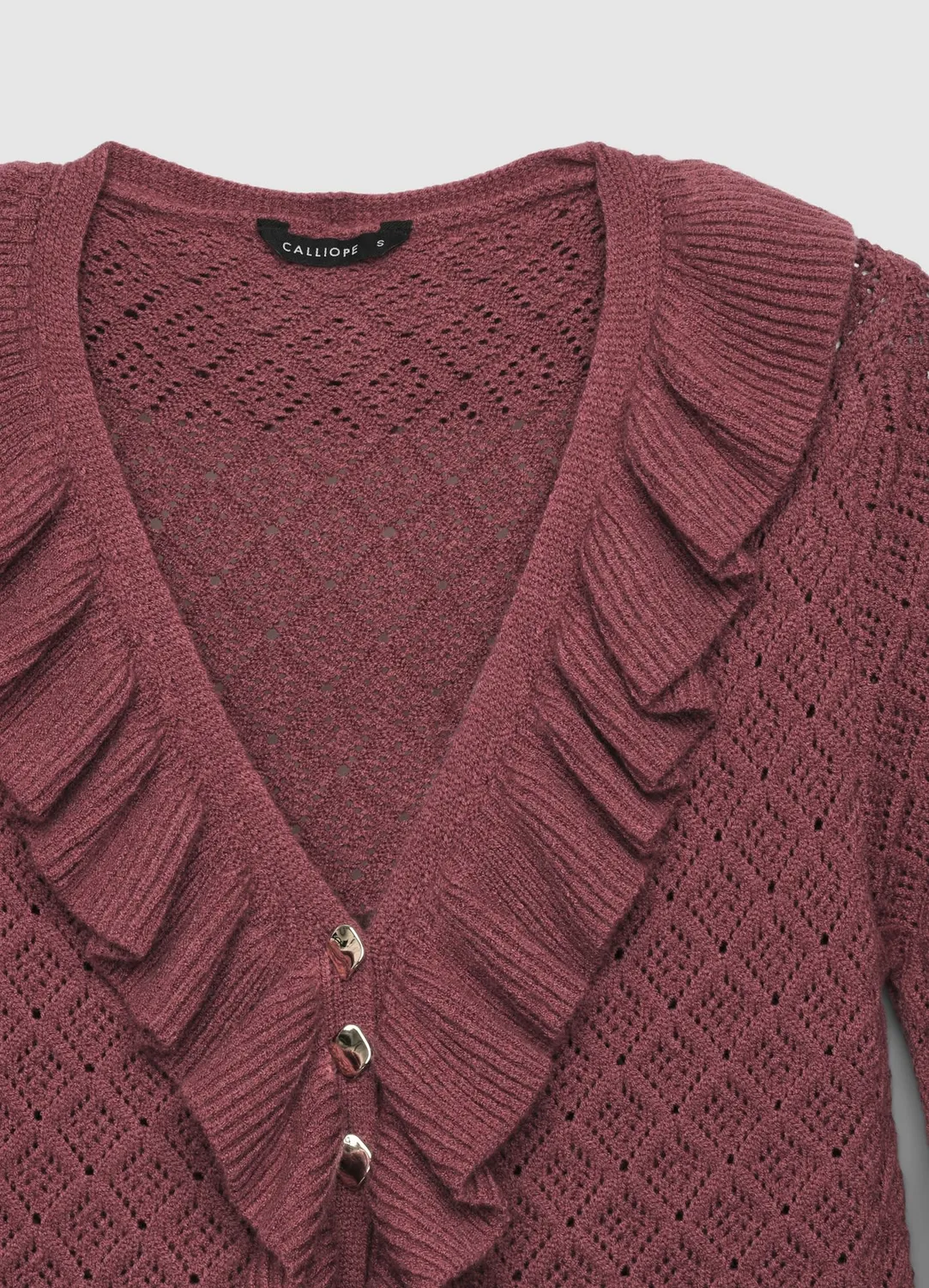Calliope cardigan femme pointelle volants col V