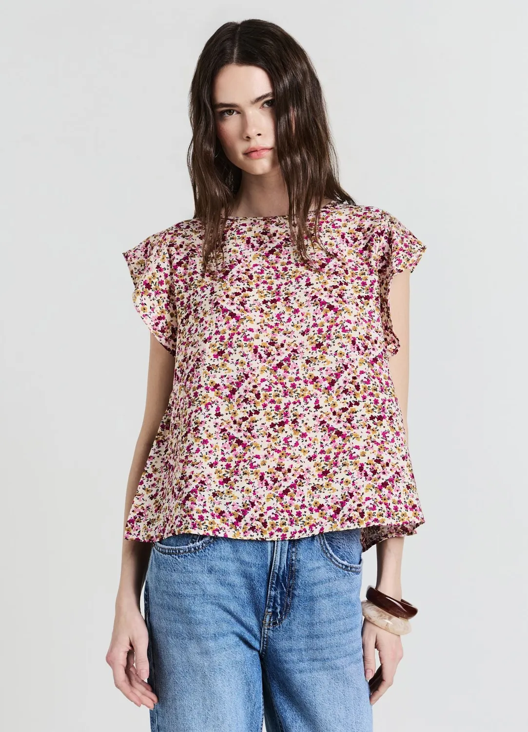 Calliope blouse volants fleurie femme manche courte