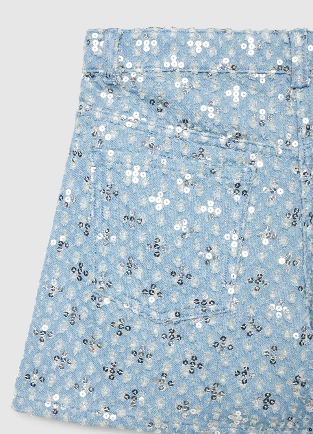 Calliope mini-jupe jean fille sequins fleurs