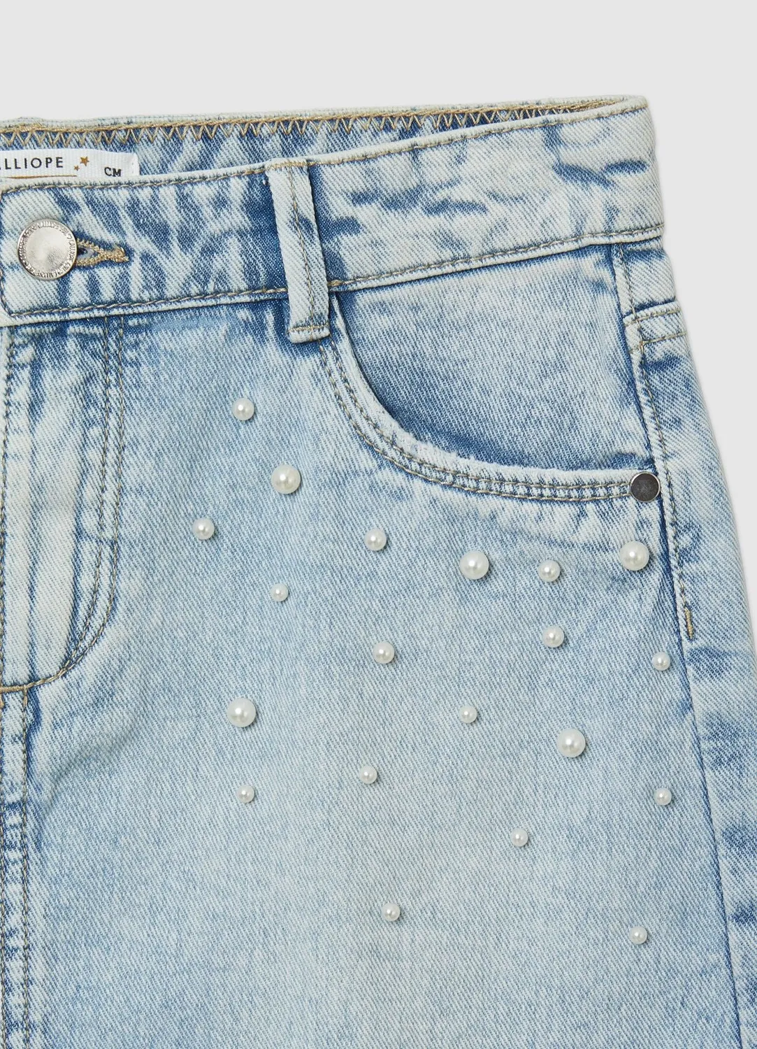 Calliope Jupe mini denim fille perles devant