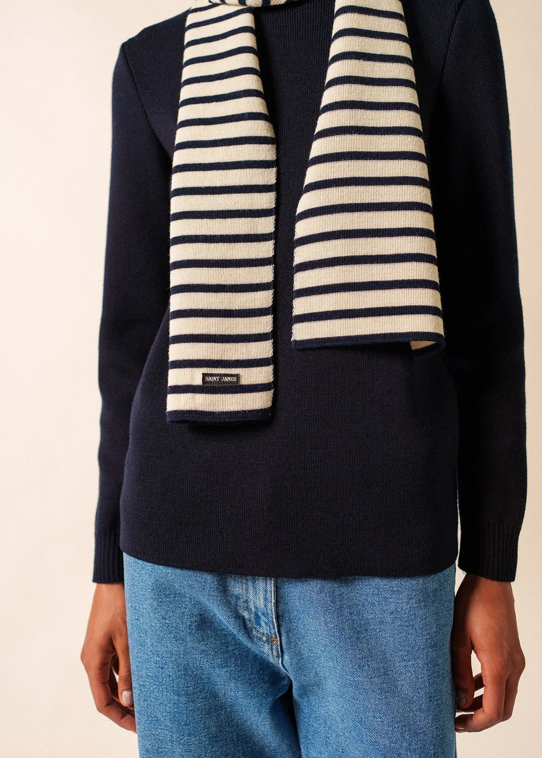 Saint James Scarf écharpe rayée écru marine laine