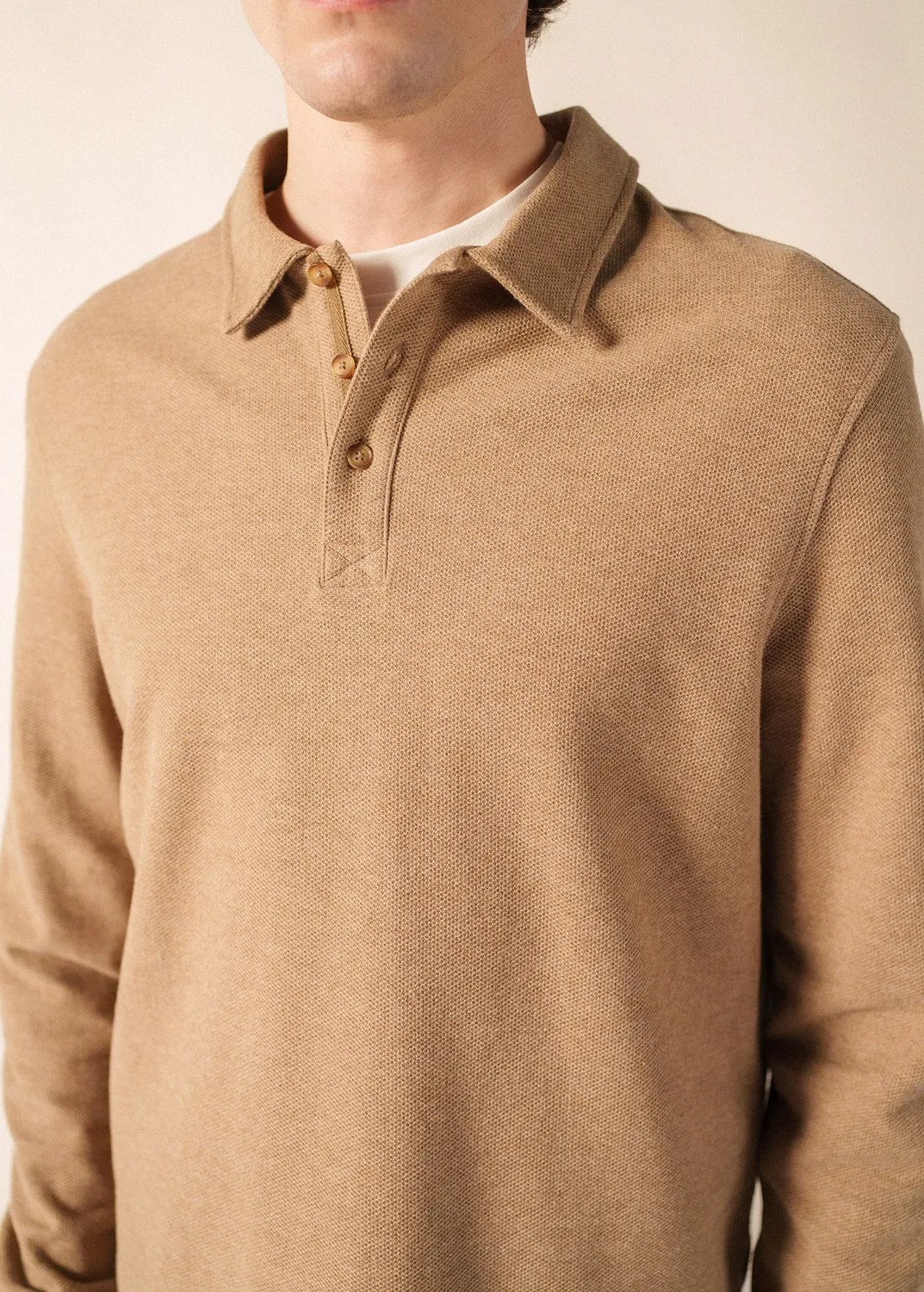 Saint James Milo polo beige foncé coton manches longues