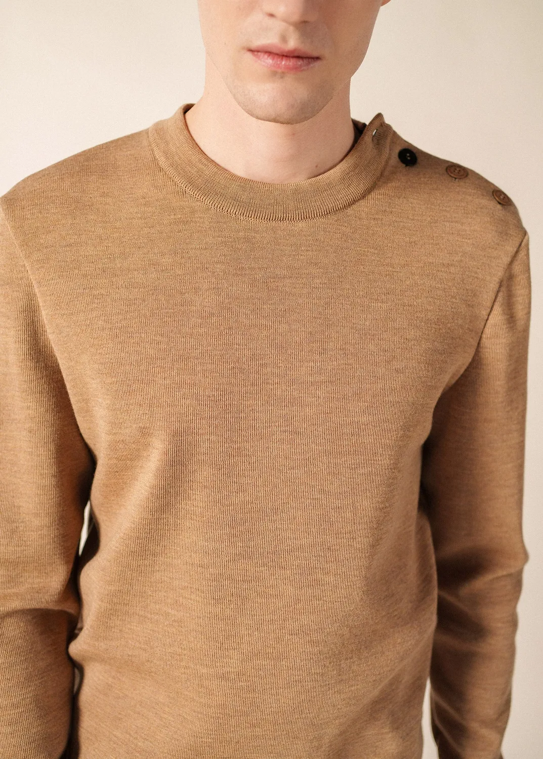 Saint James Rives pull beige foncé laine homme