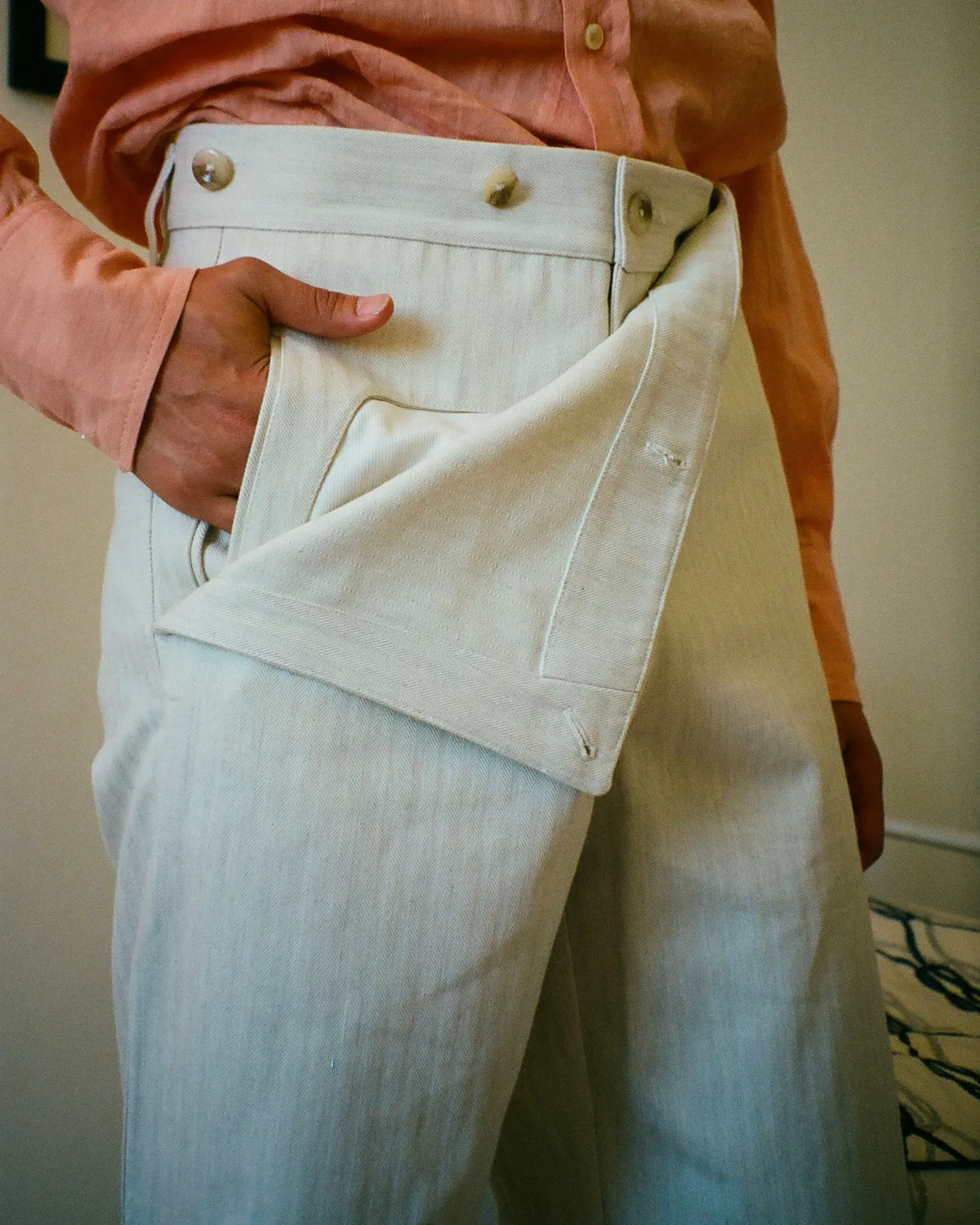 Erevan à pont herringbone sable pantalon droit