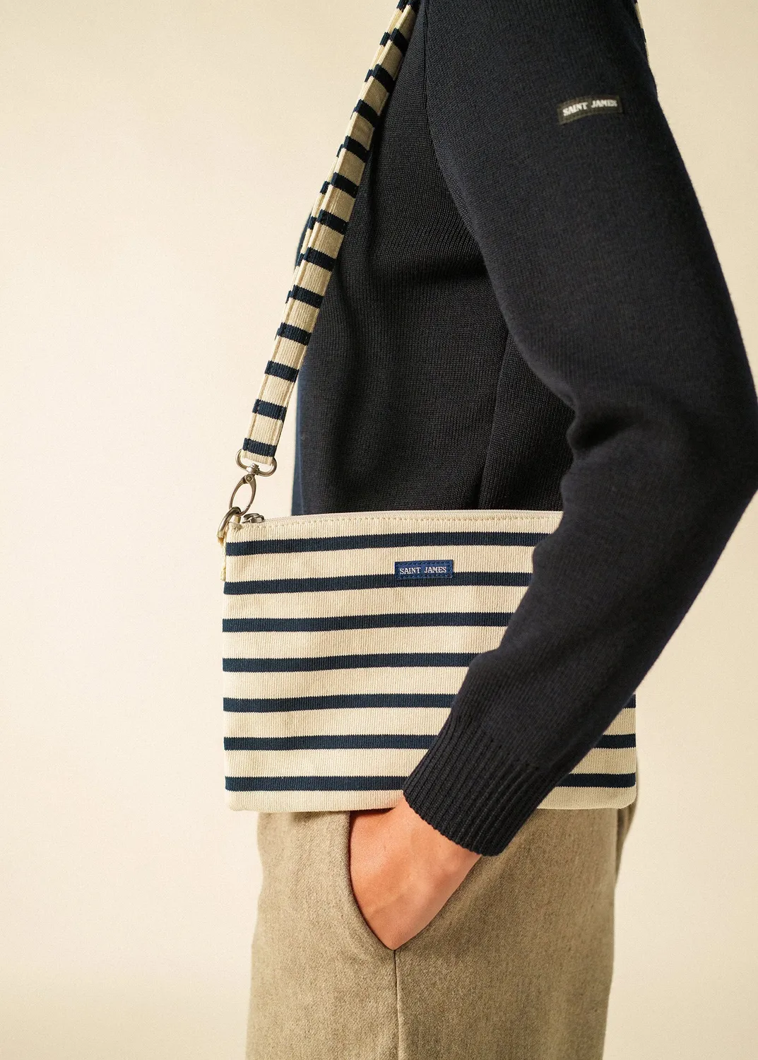 Saint James Méridien pochette coton écru/marine