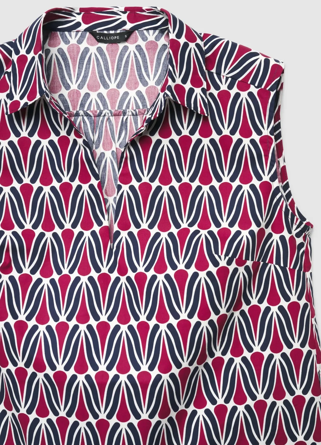 Calliope top femme sans manches col chemise imprimé