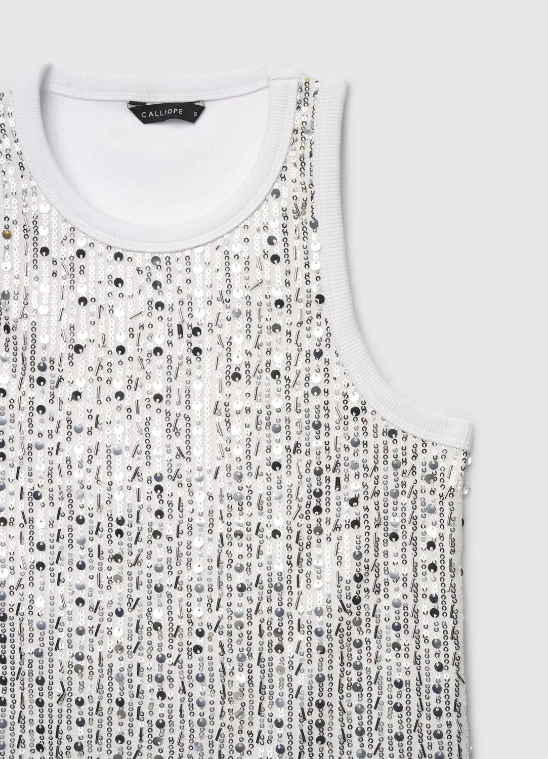 Calliope Top paillettes femme sans manches col rond