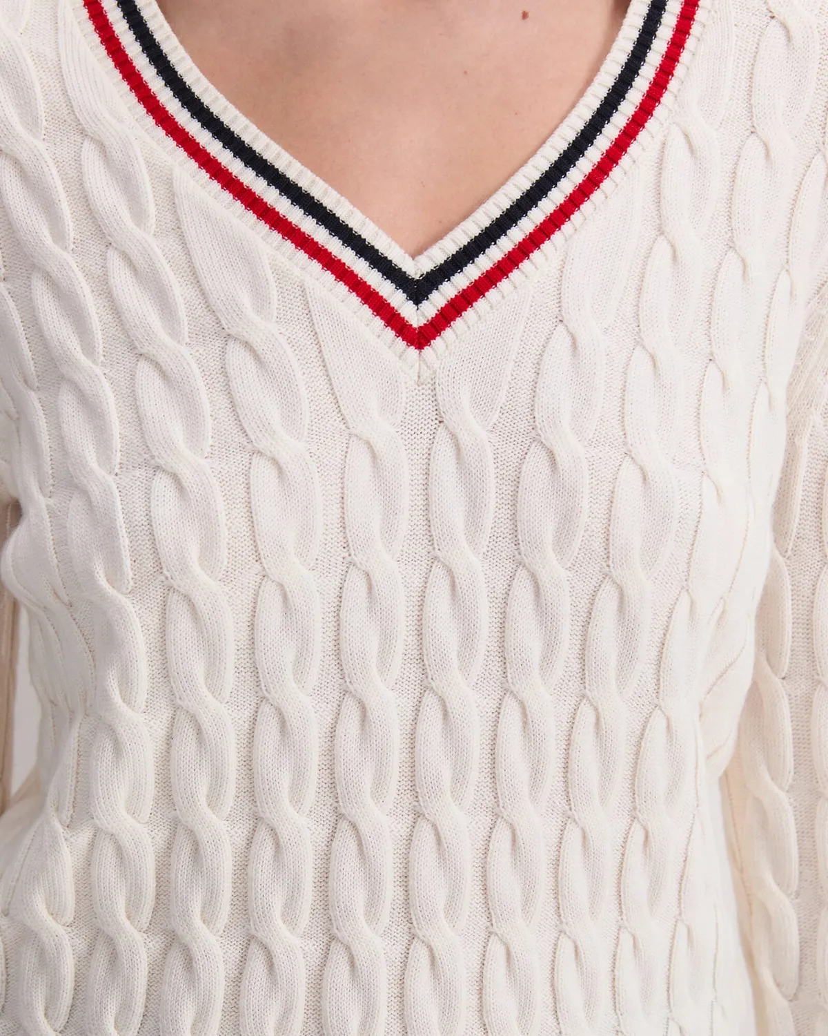 SportsCraft Merino Cable pull col V laine extra-fine femme