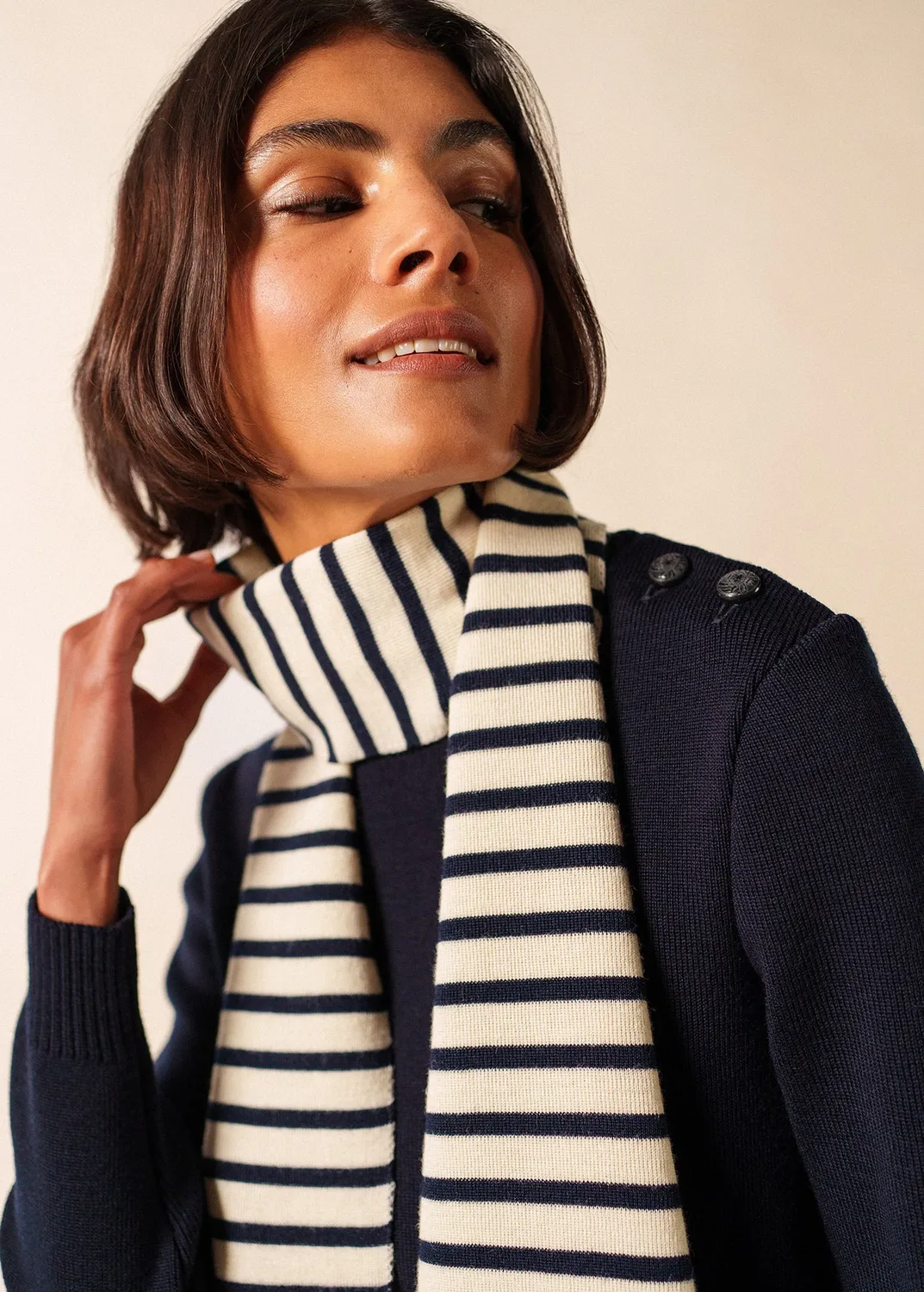 Saint James Scarf écharpe rayée écru marine laine