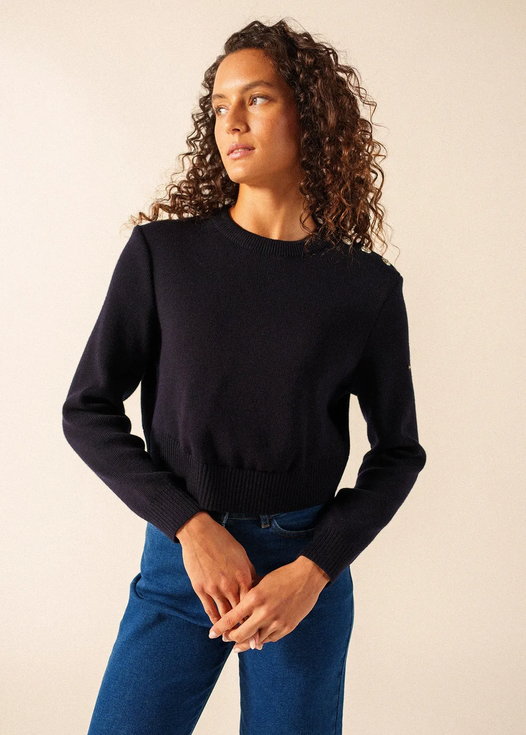 Saint James Cancale Court pull navy laine boutons