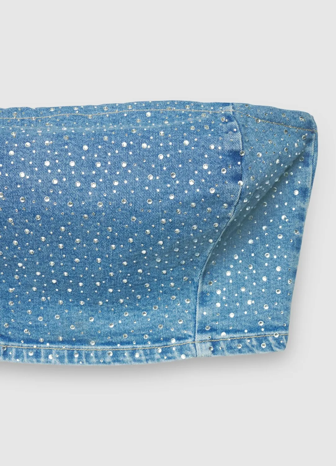 Calliope top bandeau femme denim uni à strass