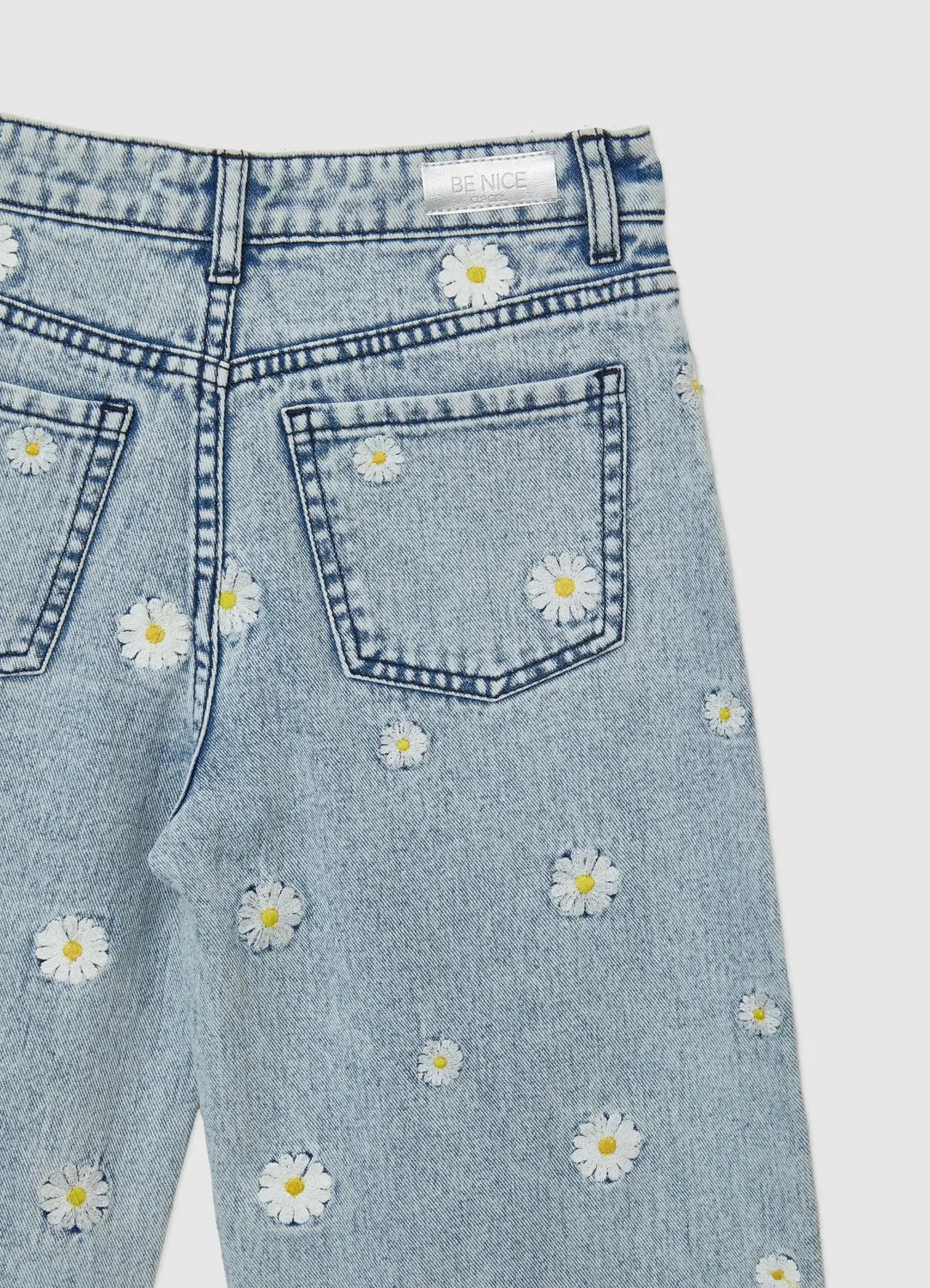 Calliope jean crop fille broderie marguerites