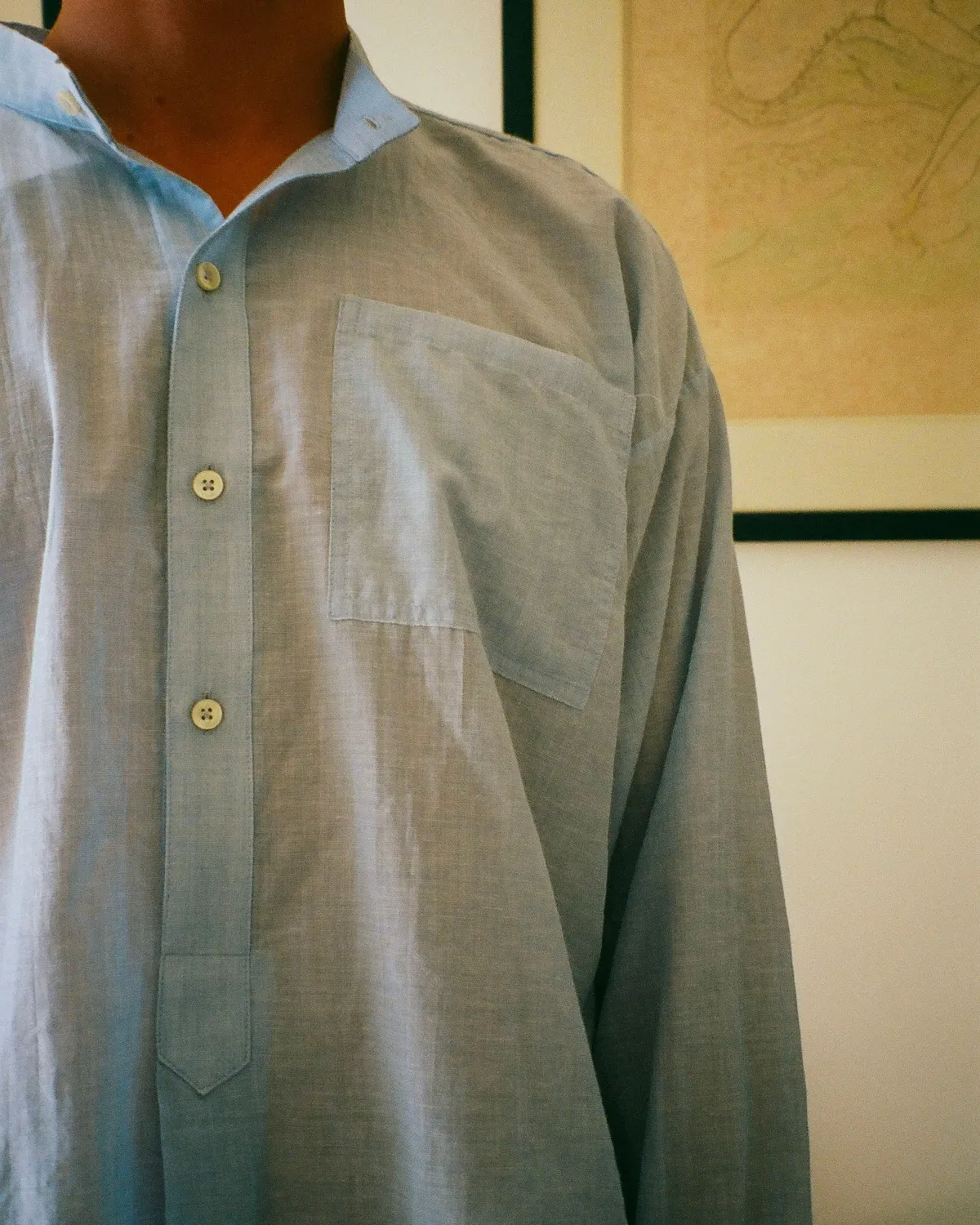 Erevan Lices Voile Azur chemise col officier