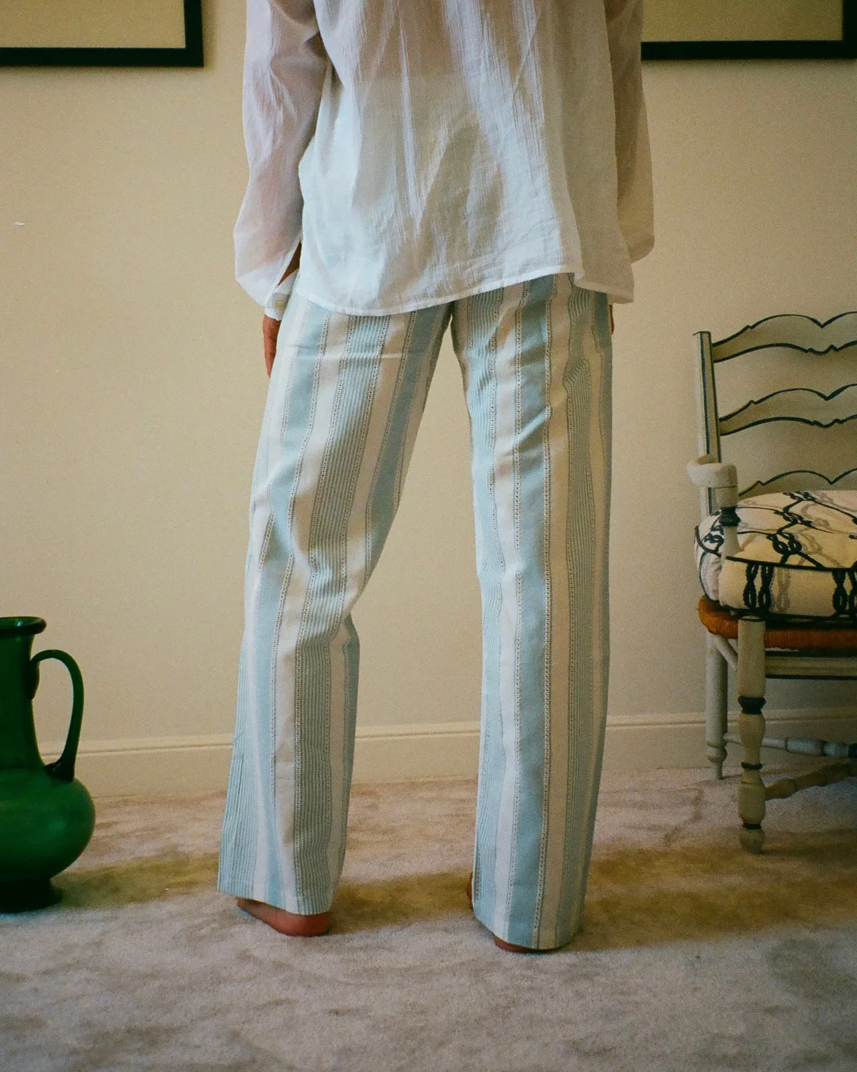 Erevan Capon Jacquard Ray Azur pantalon coton ample