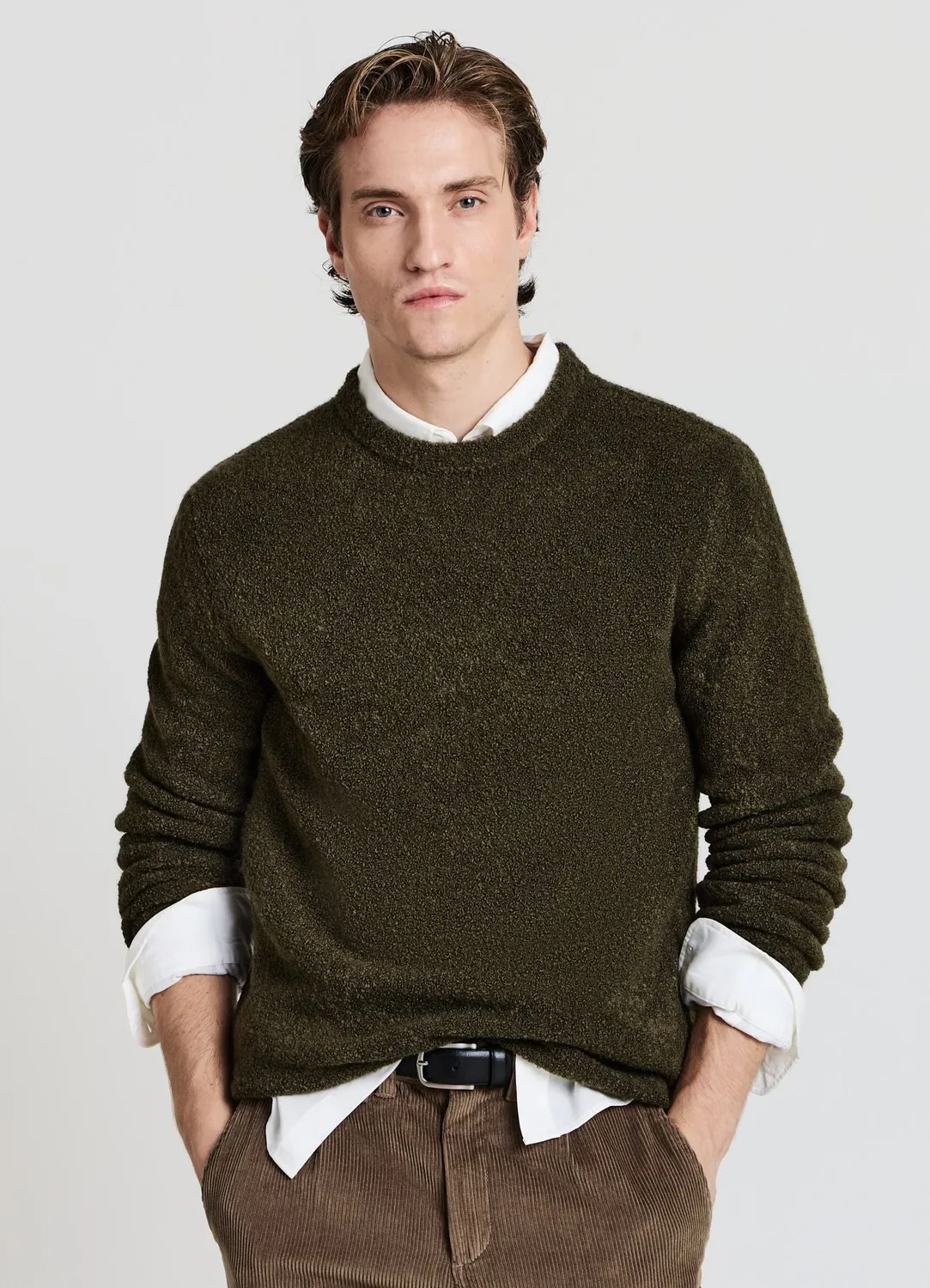 Calliope pull bouclé homme col rond uni coupe regular