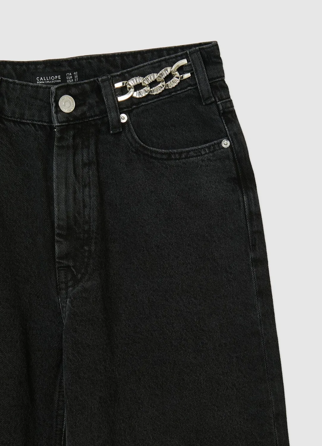 Calliope Wide Leg jean femme large chaîne strass