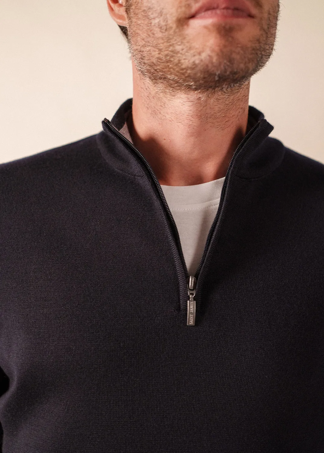 Saint James Crossley pull col zippé navy/gris laine
