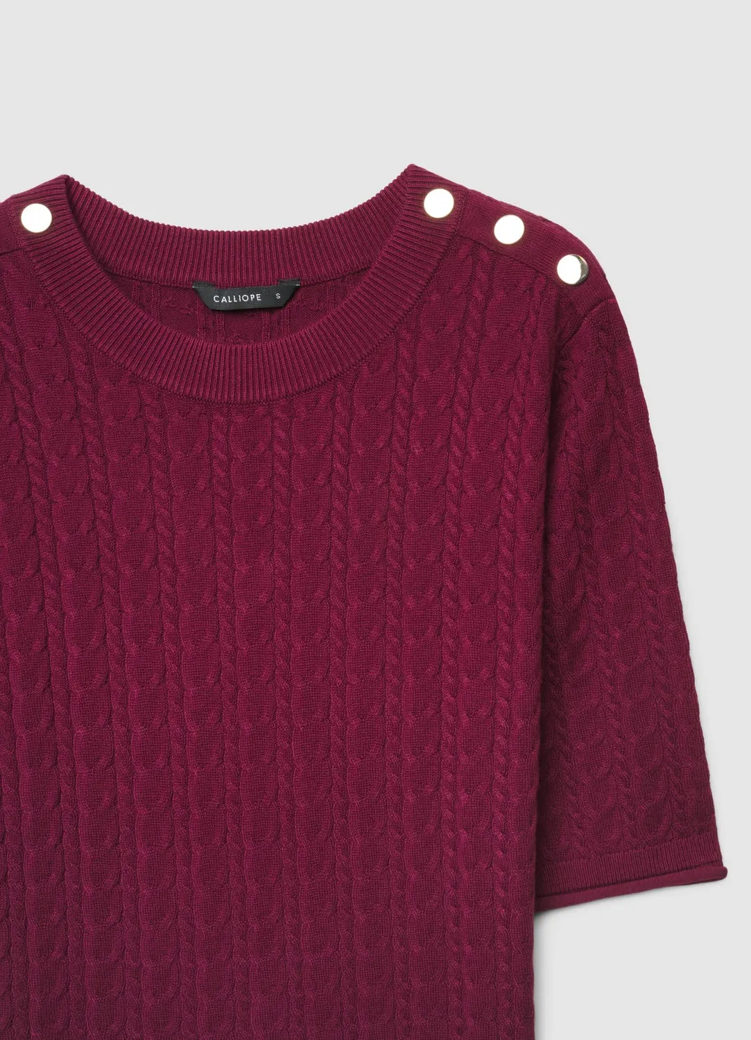 Calliope T-Shirt Maille Tressée Femme Boutons Épaule
