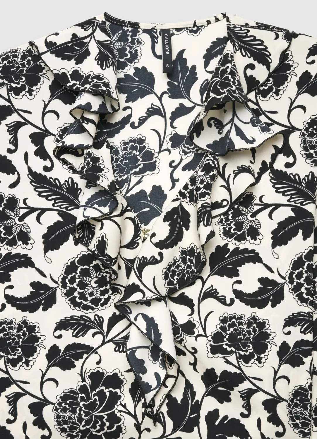 Calliope chemise satinée femme fleurs ruches manches longues