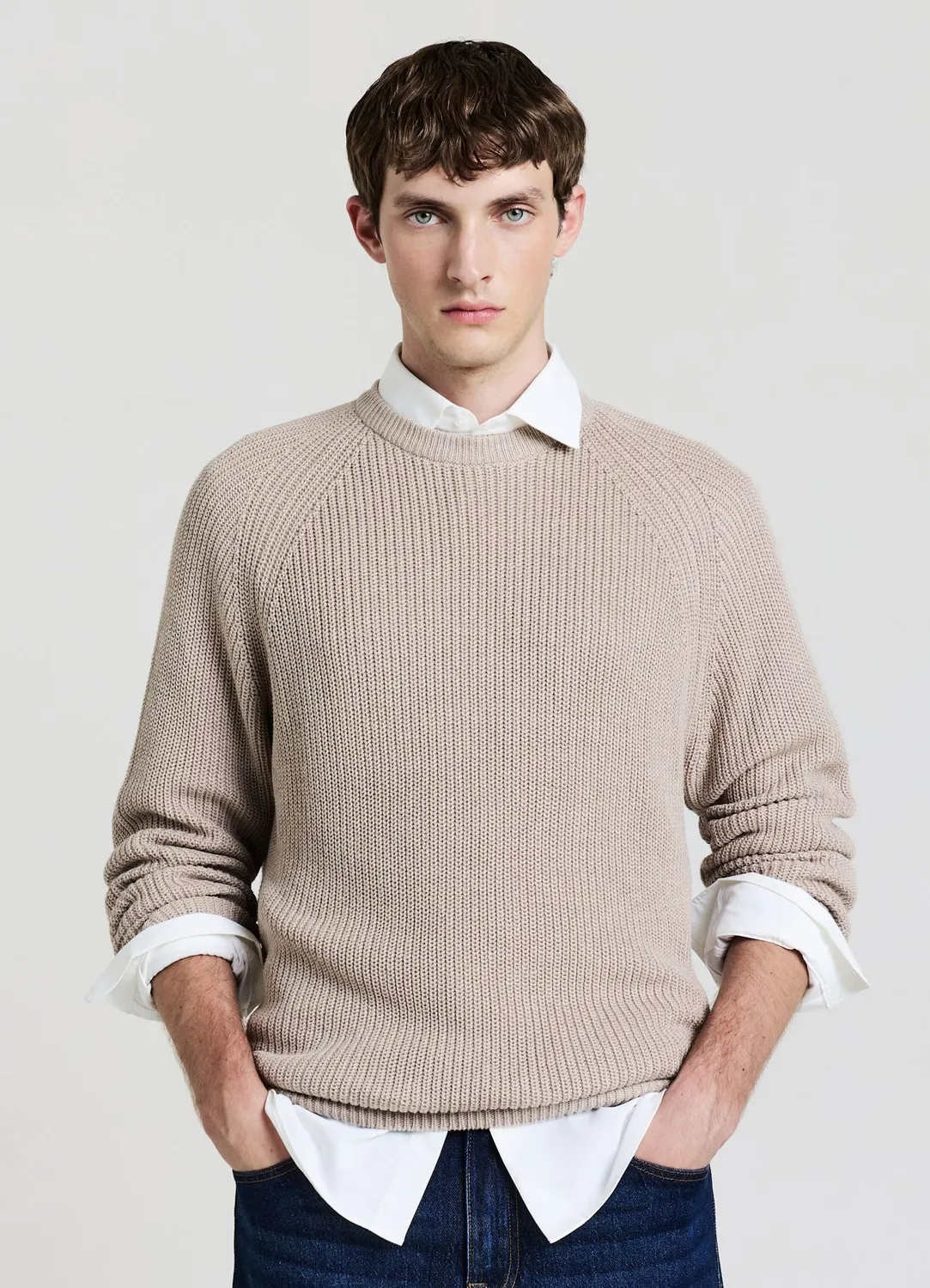 Calliope pull à côtes manches raglan homme col rond