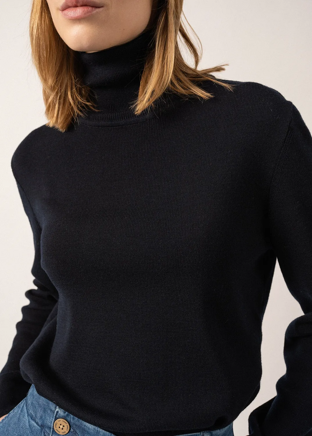 Saint James Houat pull col roulé navy 100% laine